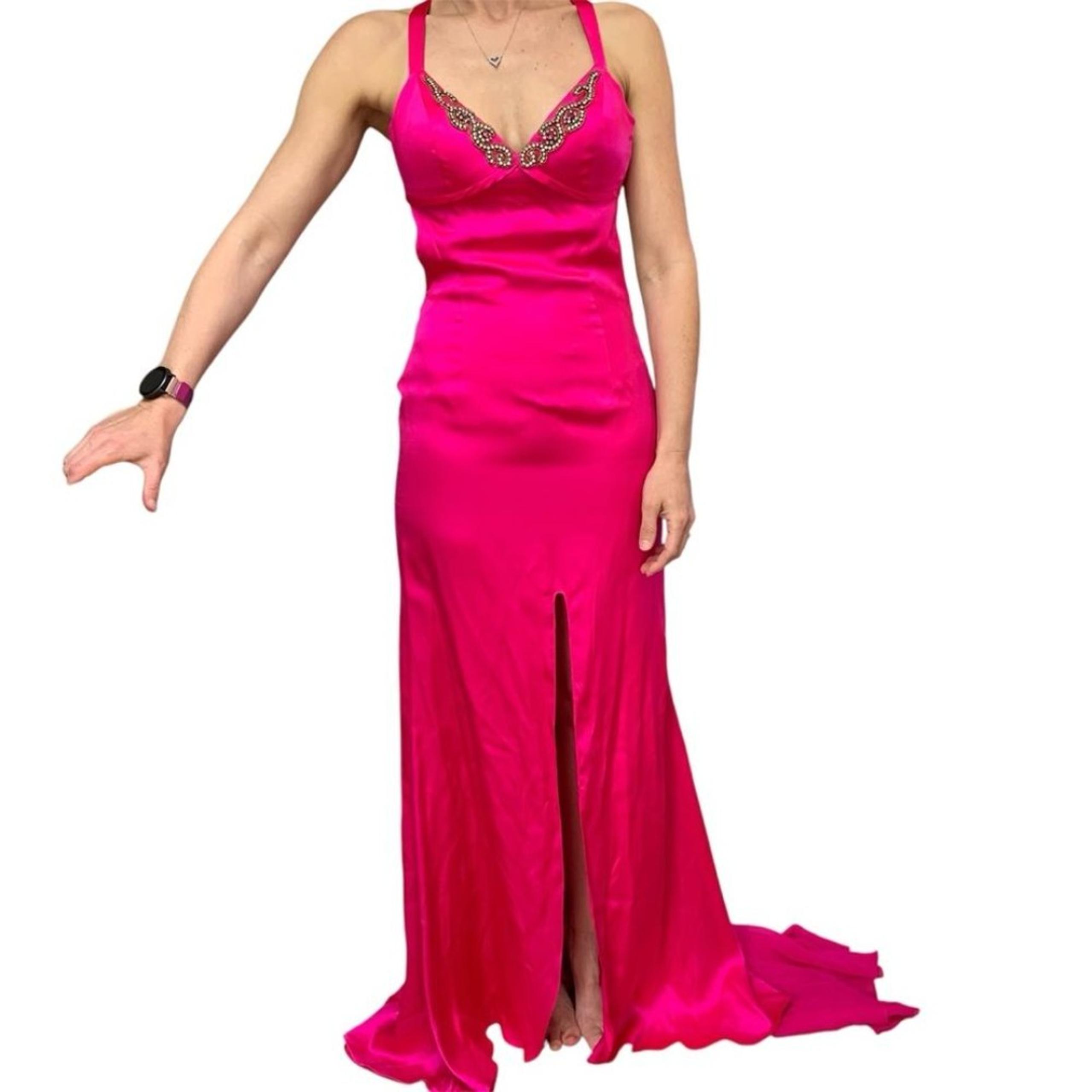 Jovani women’s stunning hot pink beaded slit gown prom dress with train size 0