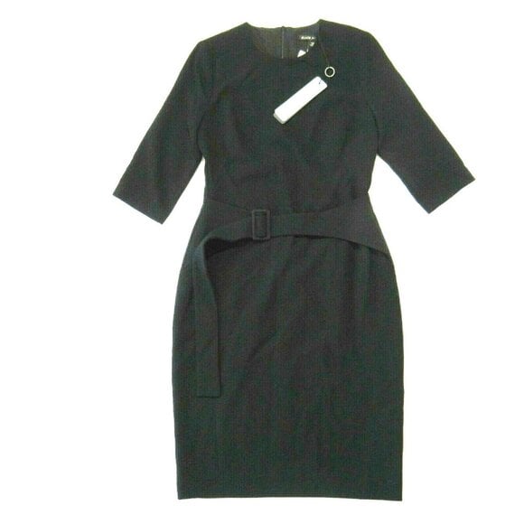 NWT Black Halo Emma Sheath in Black Belted Super Loft Woven Dress 4 375