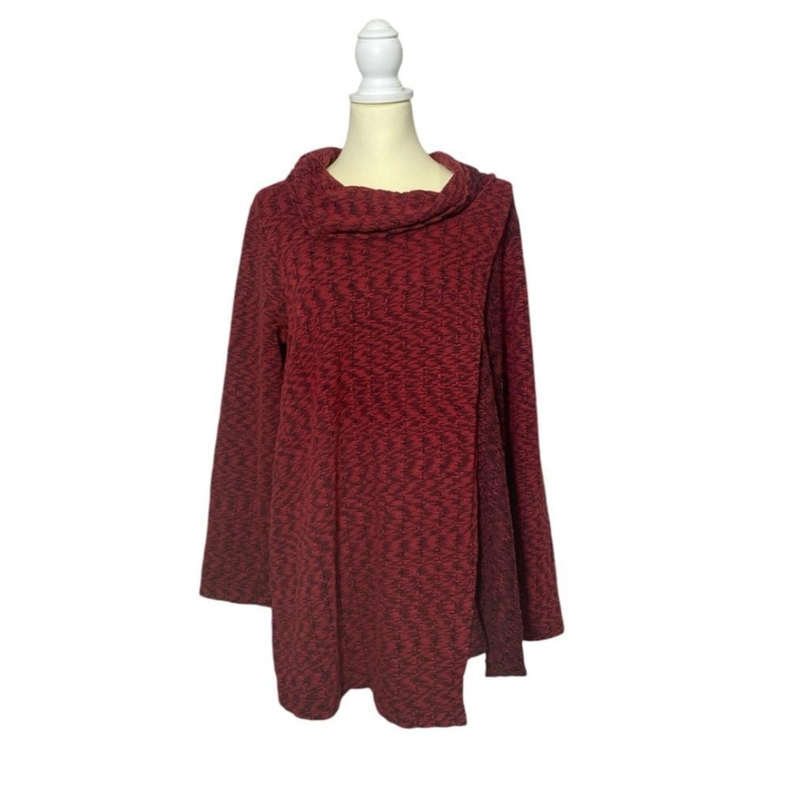 Habitat Red & Black Cowl Neck Front Overlay Wrap Tunic Sweater Women's Size M