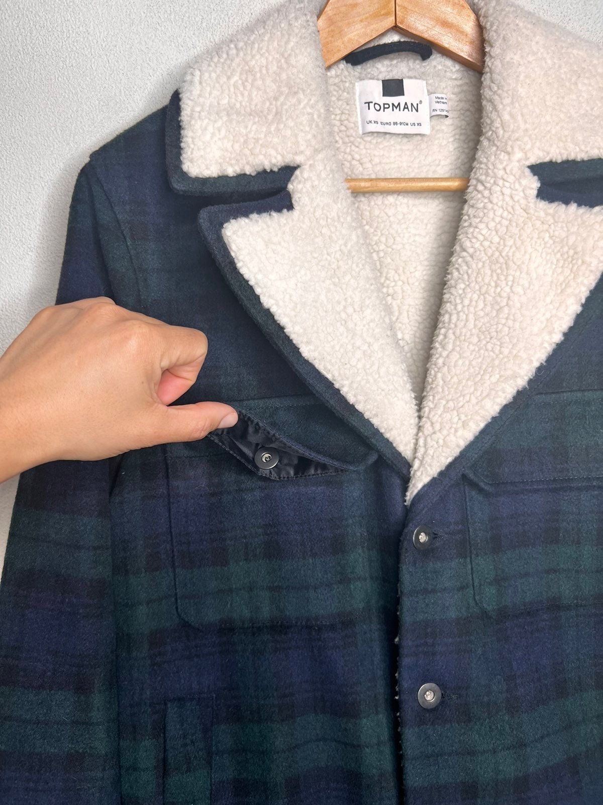 Topman Tartan Plaid Sherpa Peacoat (Size Small)