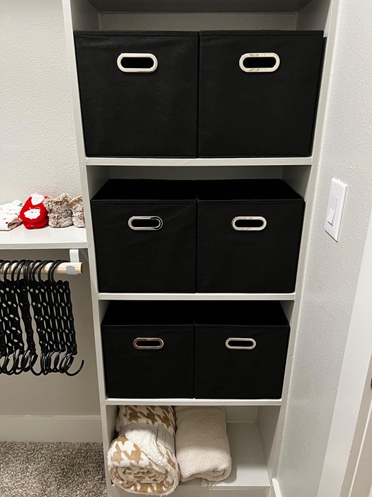 Foldable Fabric Storage Bins | Set of 6 Cubby Cubes With Handles | Black