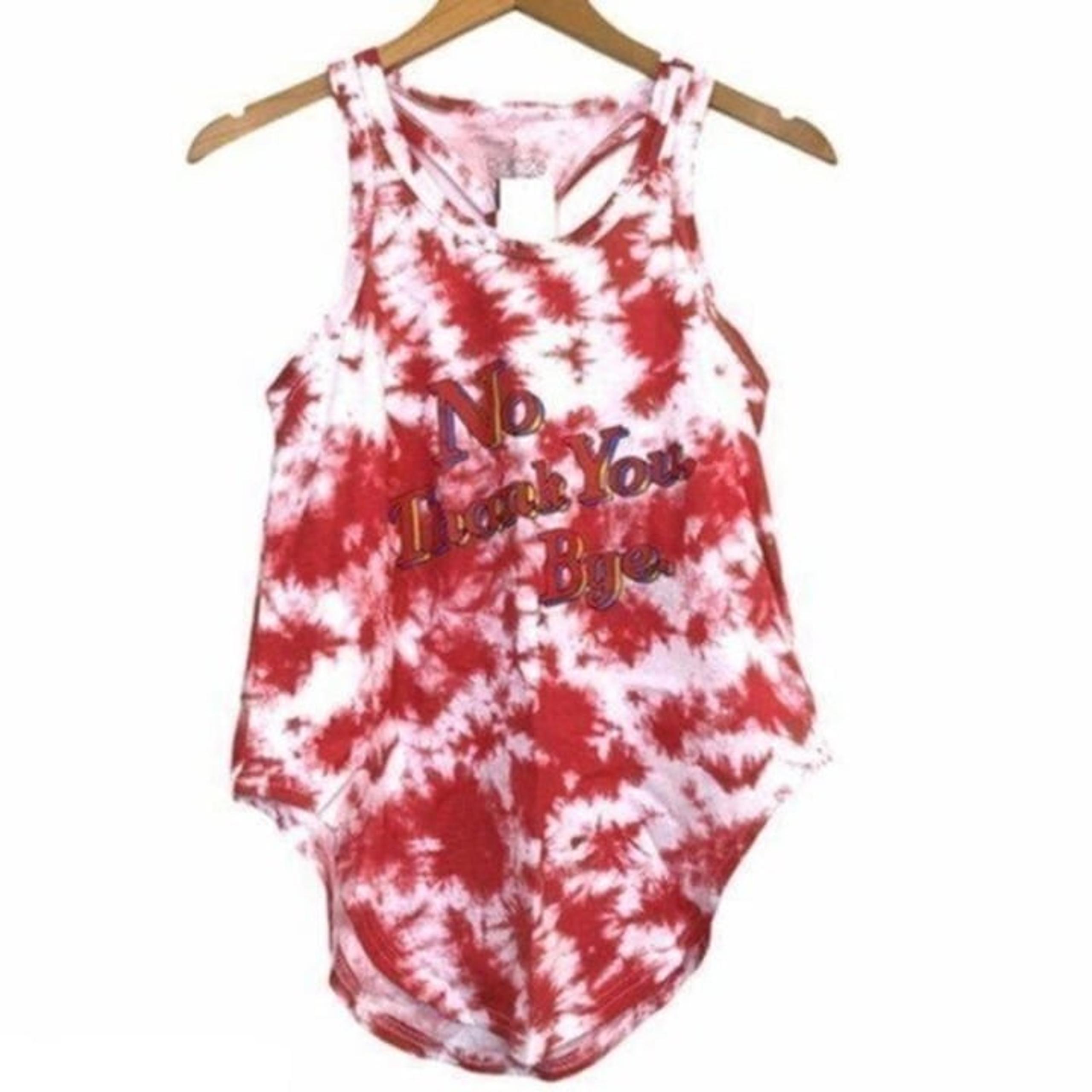 NEW NWT FREEZE JUNIORS Red White Tie Dye Graphic Sleeveless Twist Tank Small