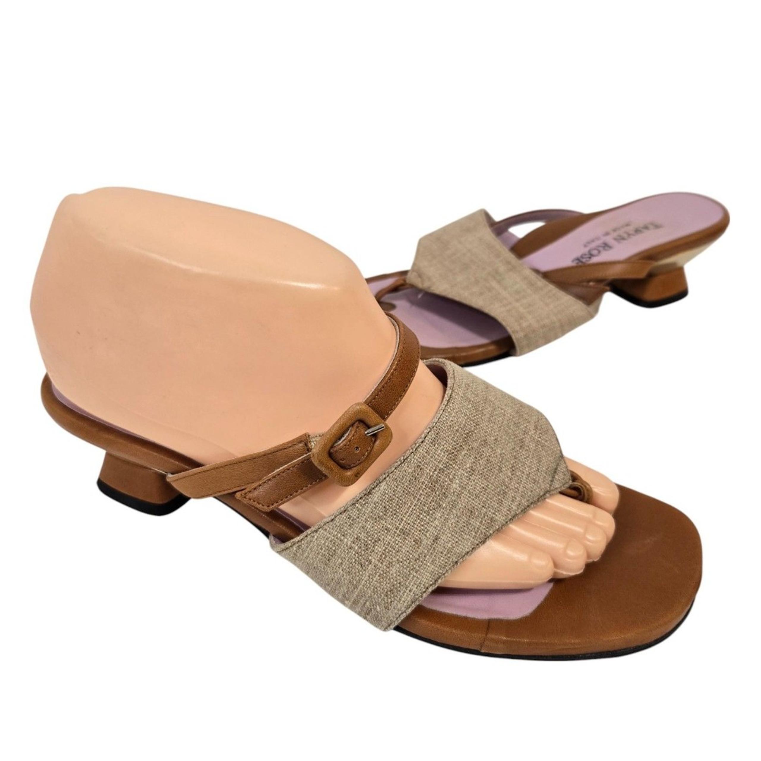 Taryn Rose Mules sandals size 40/9.5 Brown Leather + Jute Gold Heel Accent