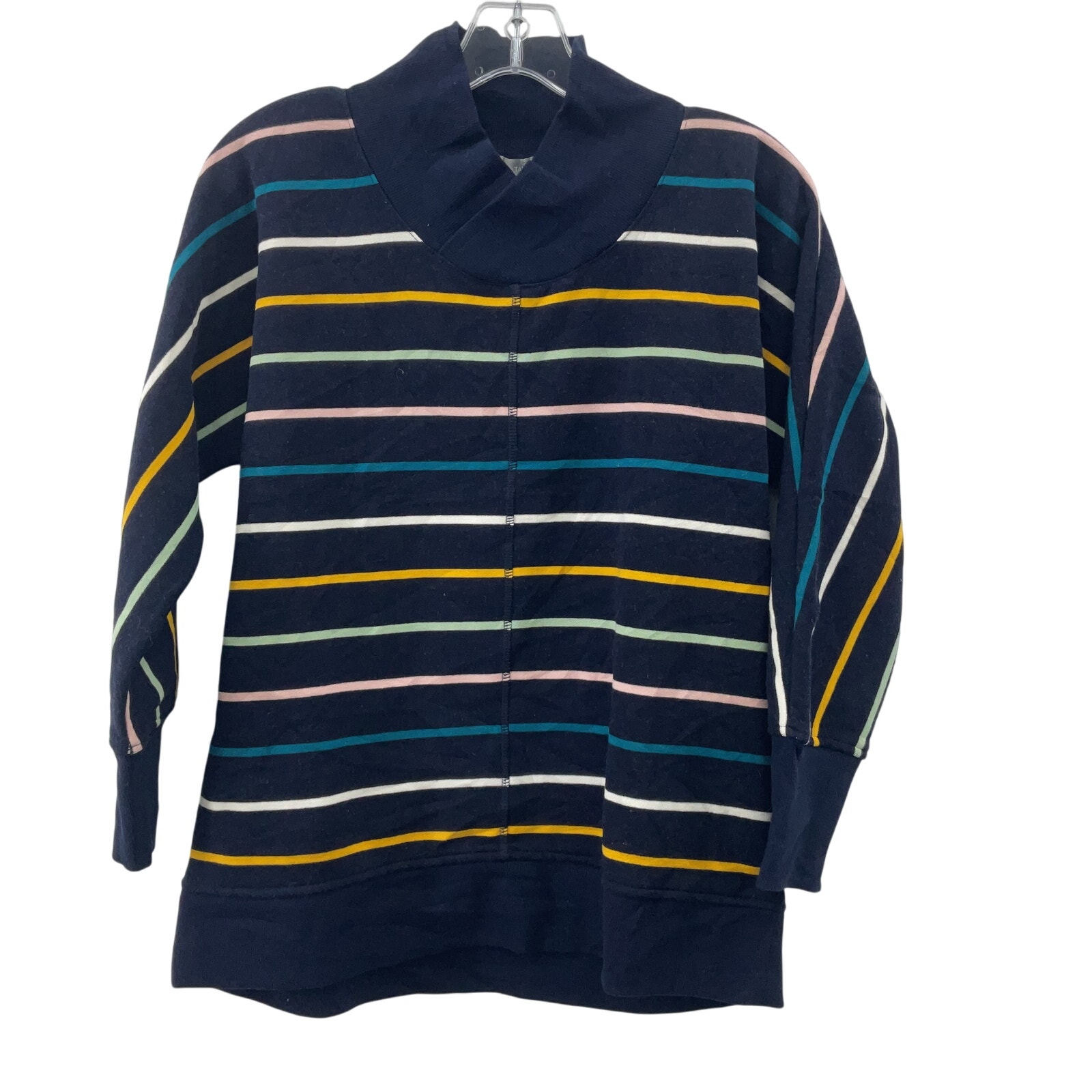 Talbots Women’s Petite Navy/Multicolor Striped Pullover Sweatshirt Cotton Blend