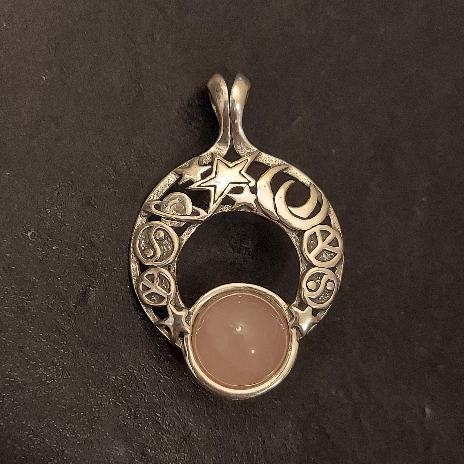 Vintage OC 925 Sterling Silver Pink Quartz Pendant
