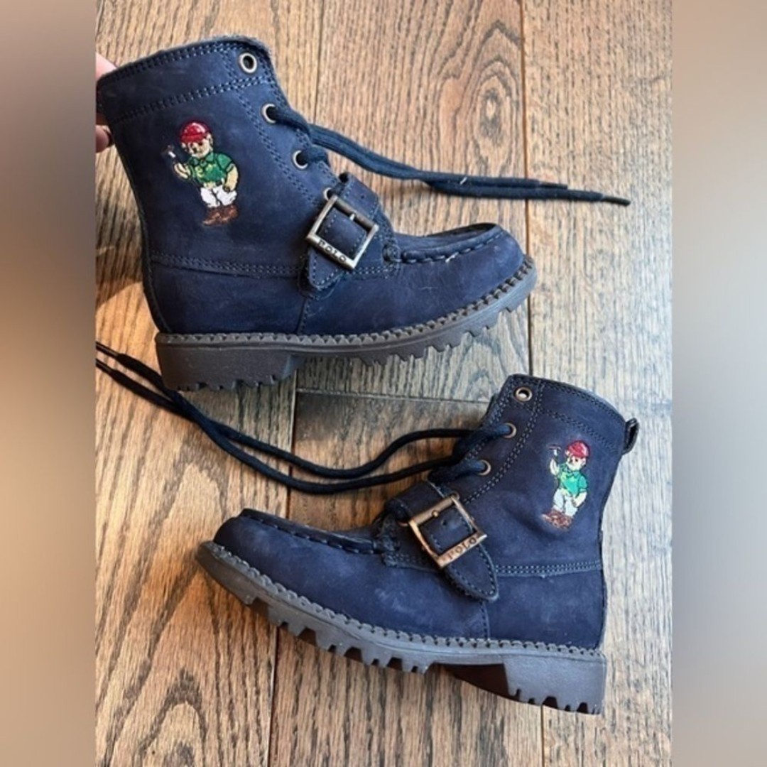 Ralph lauren polo teddy bear navy tall boots combat size 9 unisex