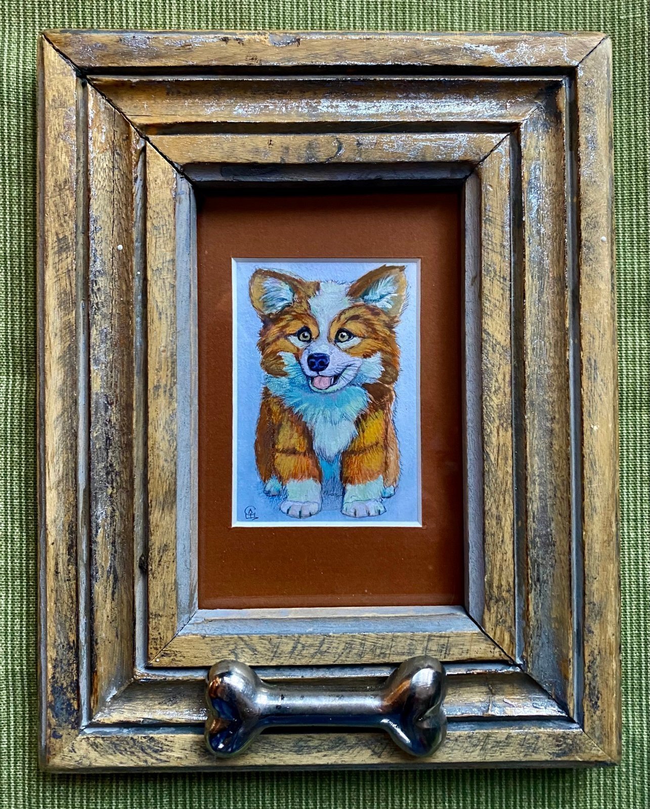 Original Impressionist Signed Framed Corgi Dog Acrylic Painting