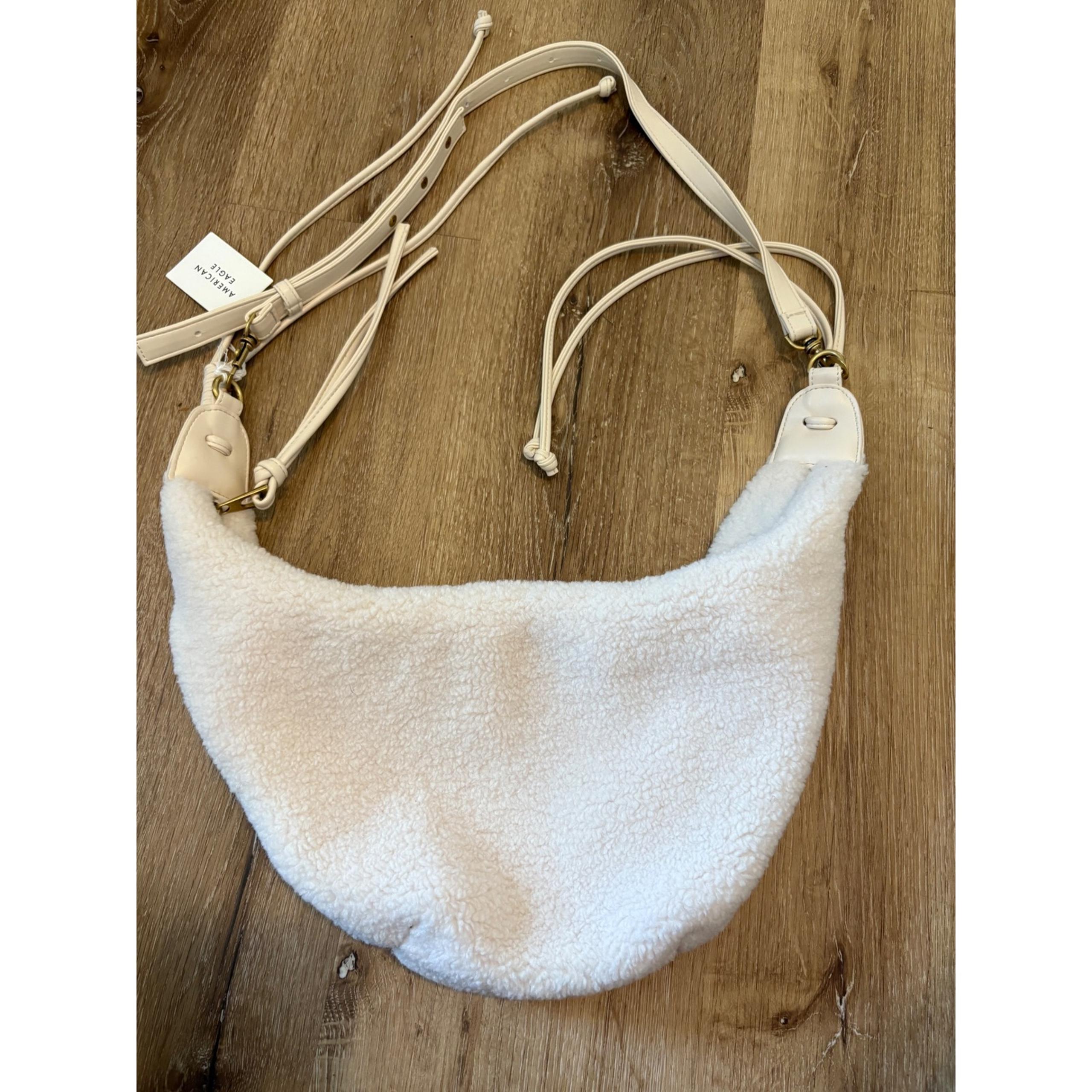 American Eagle Sherpa Crescent Bag Crossbody Adjustable Strap Ivory Purse