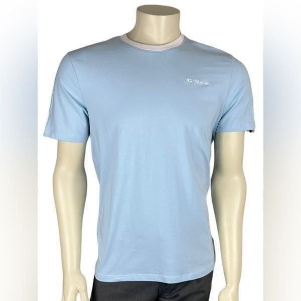 NWT Ben Sherman Light Blue S/S Crewneck T-Shirt w/Stripe Shoulder Detail Size M
