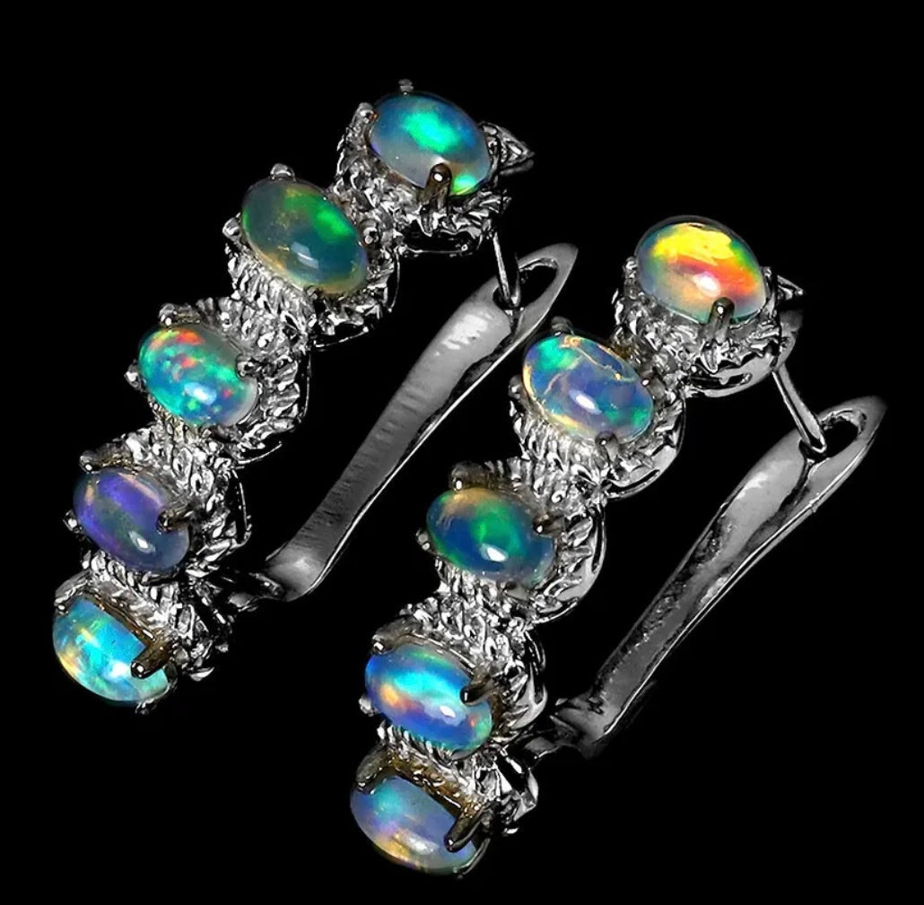 Classy Genuine Ethiopian Opal Sapphire Earrings