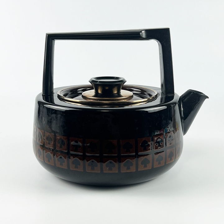 Vintage Retro West Bend Le Provencal Black Enamel Tea Pot Kettle Mushroom Spade