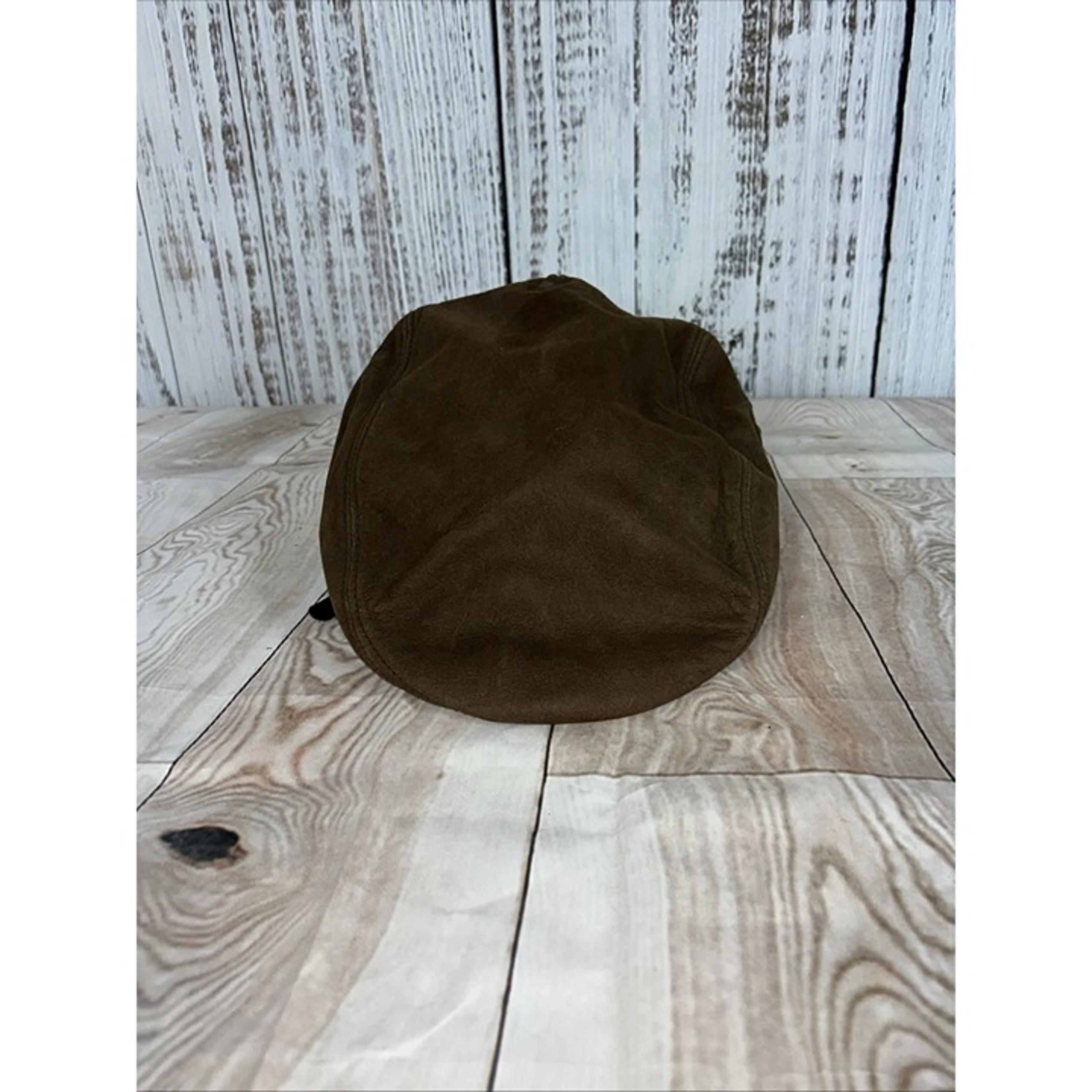 Vintage Adventure Bound Brown Leather Newsboy Cabbie Cap Hat Size L Made in USA