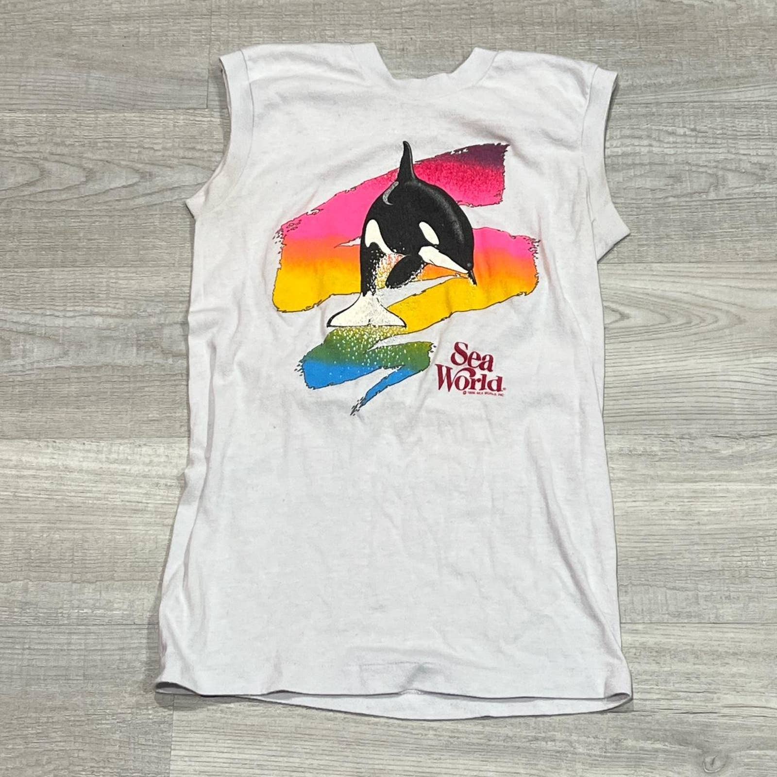 Vintage 1986 Sea World Orca Whales Tank Top Shirt