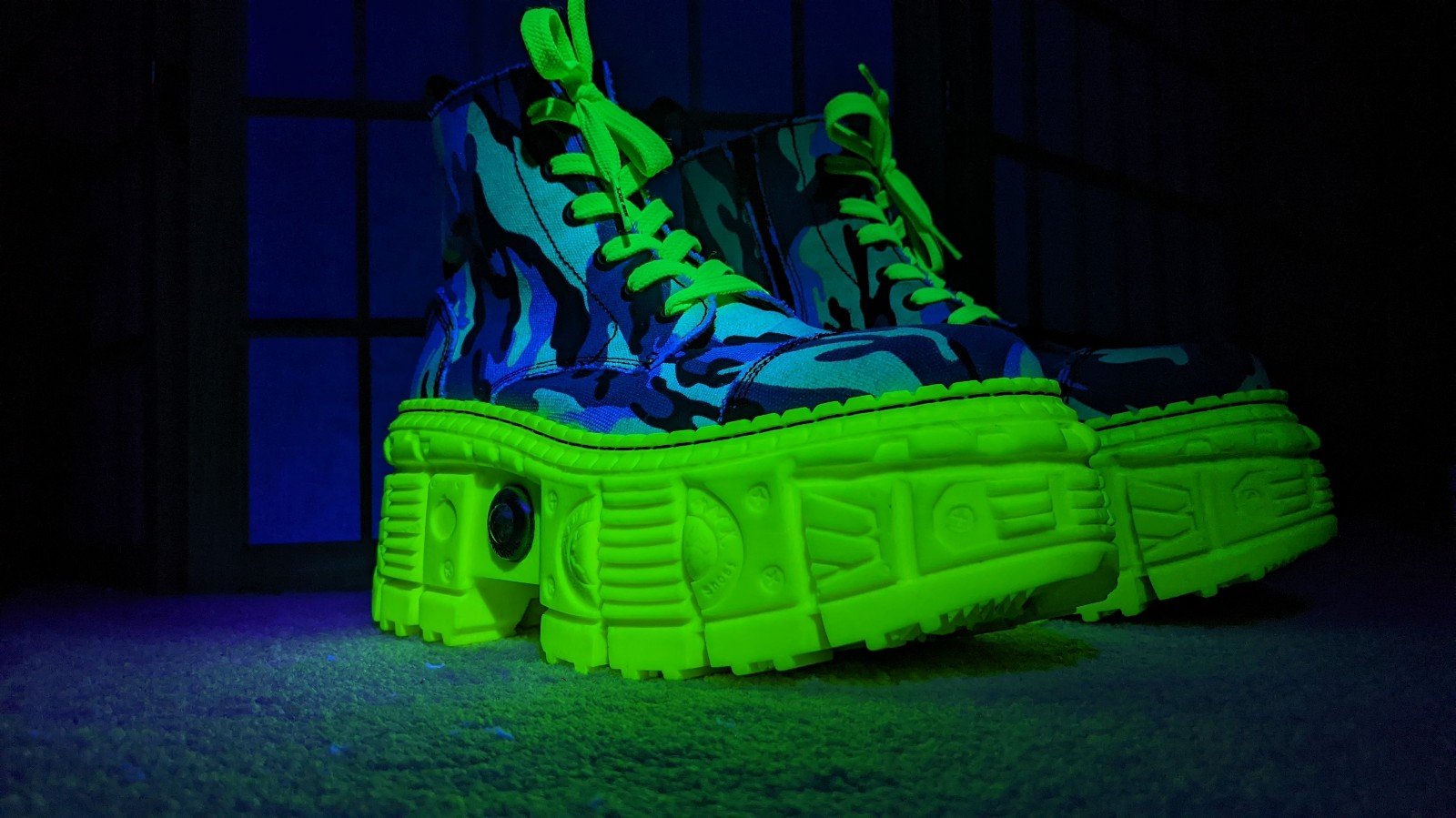 New Rock M-WALL005-V57 Camo/Yellow Florescent Chunky Boots (EU41/US 9.5W/8M)