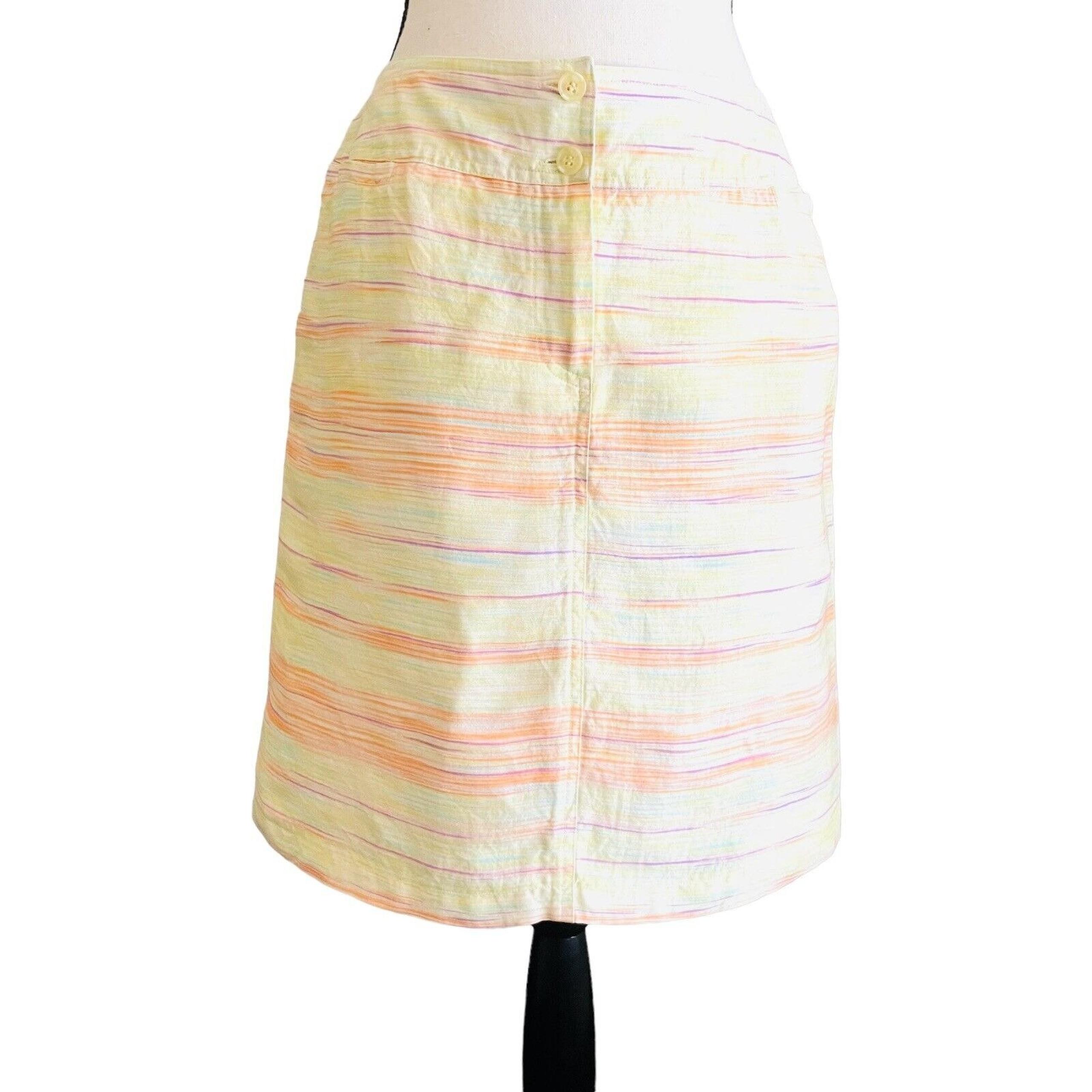 Harve Benard Linen Blend Skirt Women's Size 10 Yellow Striped A-Line