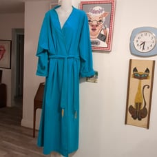 Vanity Fair Robe L Electric Turquoise Blue Belted Full Maxi Full Length Belted