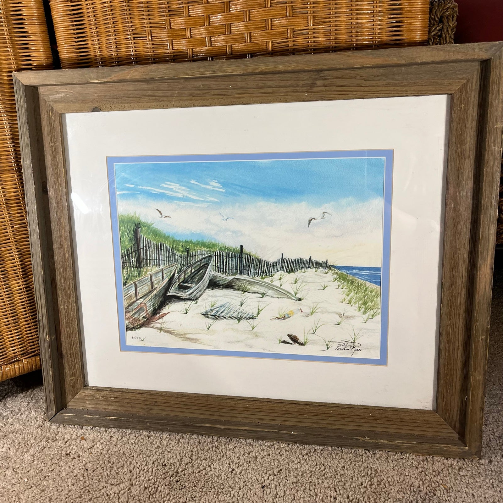 Vintage Pauline Ross coastal beach ocean art print of watercolor hand signed