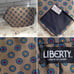 LIBERTY of London 100% Silk Mens Foulard Tie Tan Blue Red Gold EUC