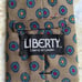 LIBERTY of London 100% Silk Mens Foulard Tie Tan Blue Red Gold EUC
