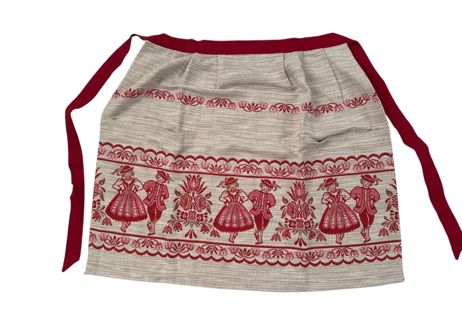 Vtg NEW Austria Half Apron 3 Pockets Red Blue RED Dutch Boy Girl Embroidered