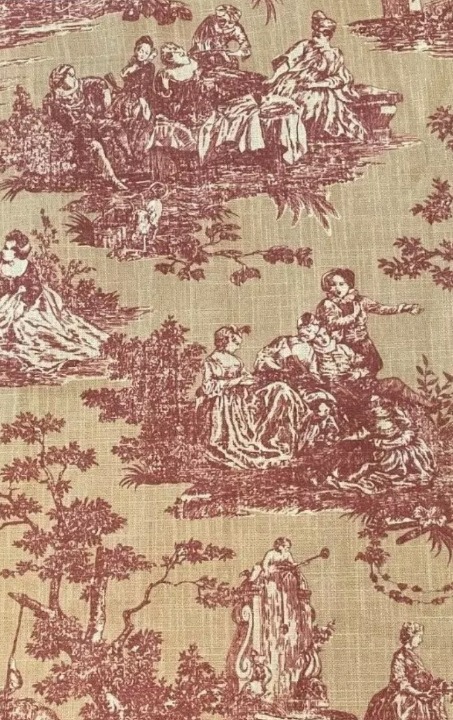 PCHF Sherry Kline Country Toile Pillow sham Queen set of 2 burgundy tan stripes