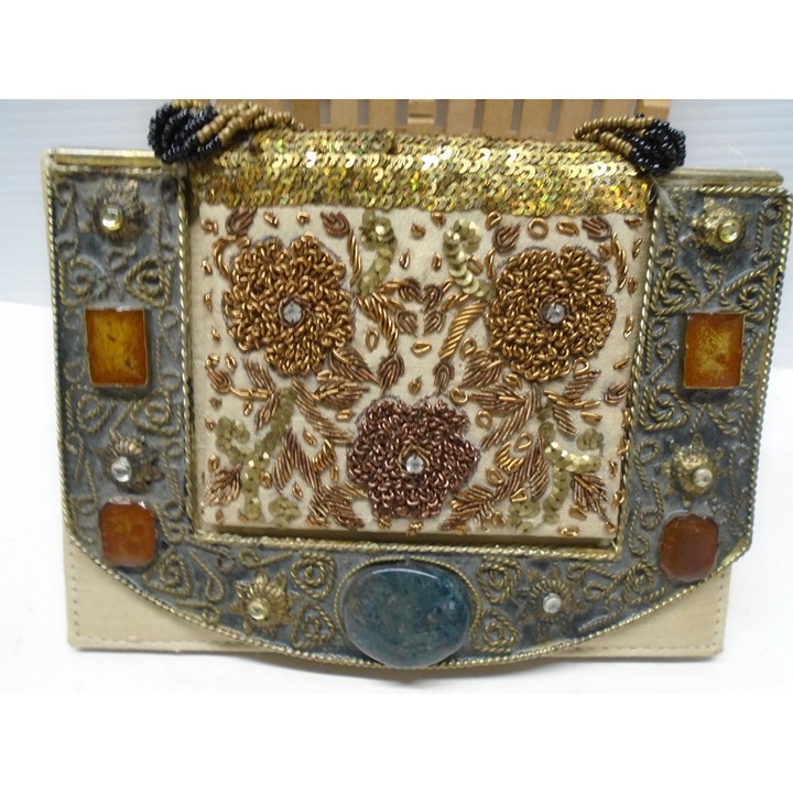Maximalist Beaded Evening Bag w/ Simulated Stones & Silk Fabric Boho