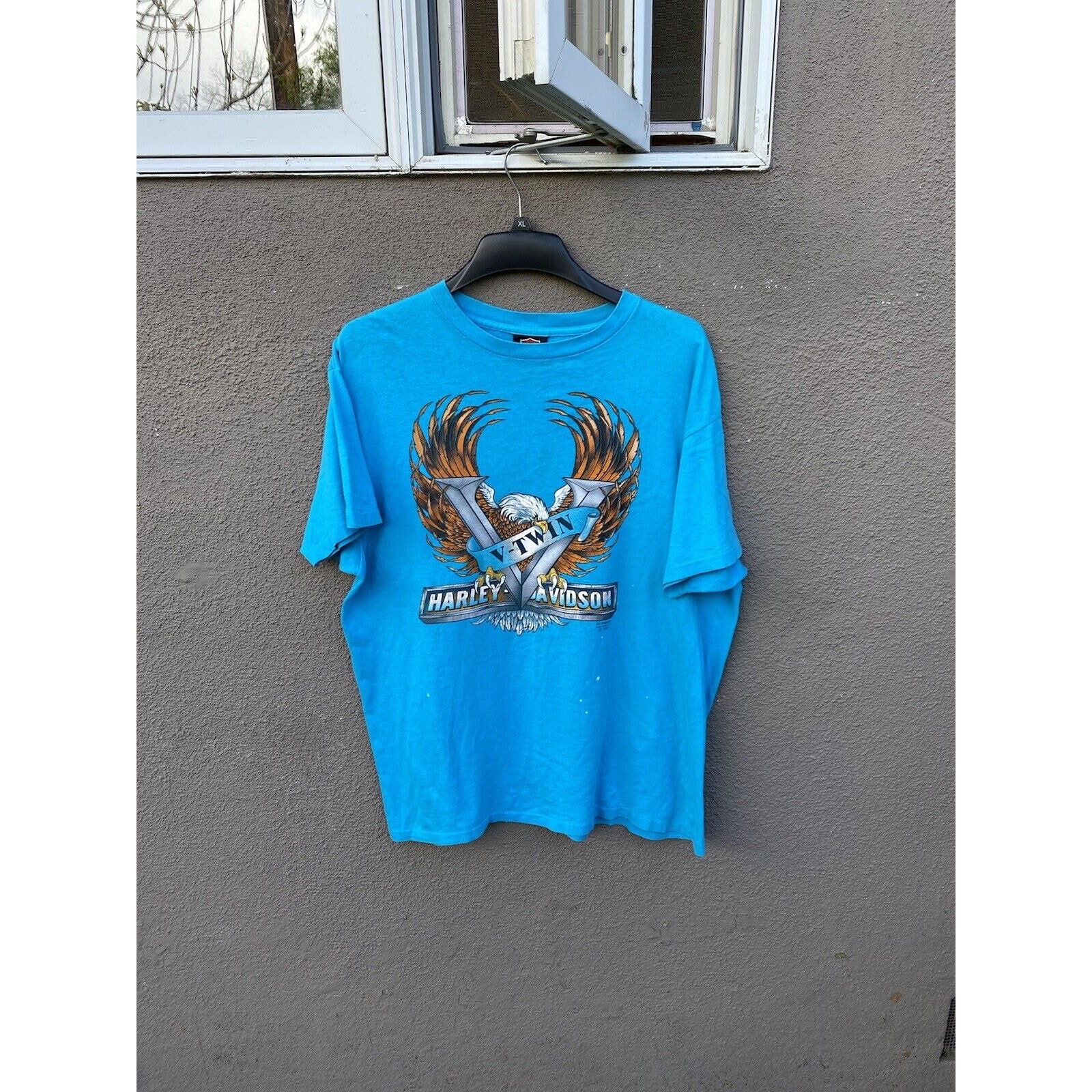 Vintage 90s Harley Davidson V-twin Eagle T Shirt Size XL Blue