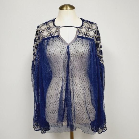 Free People Joyride Sheer Blue Top Sz M