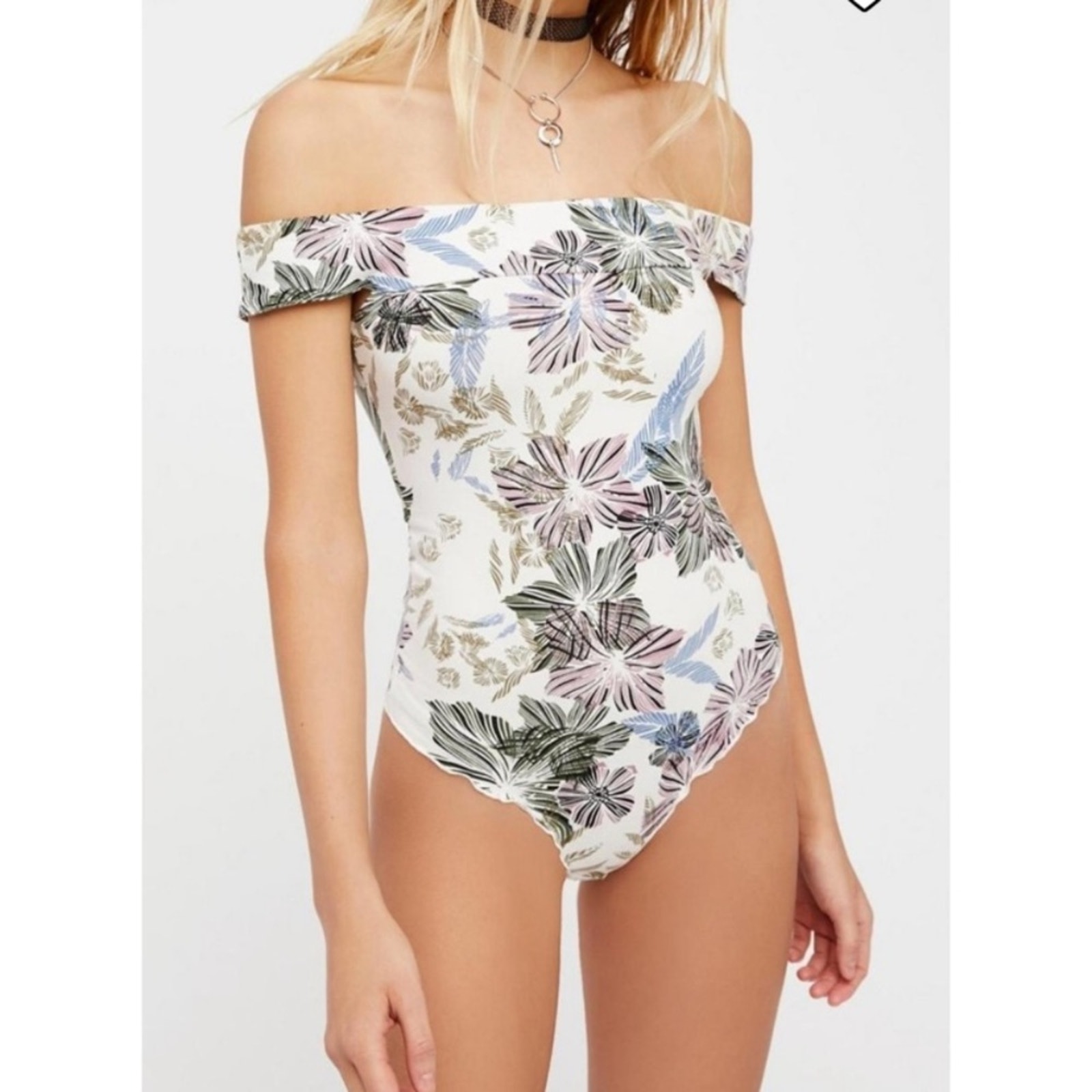 Free People Intimately Off Shoulder Floral Thong Bodysuit Small