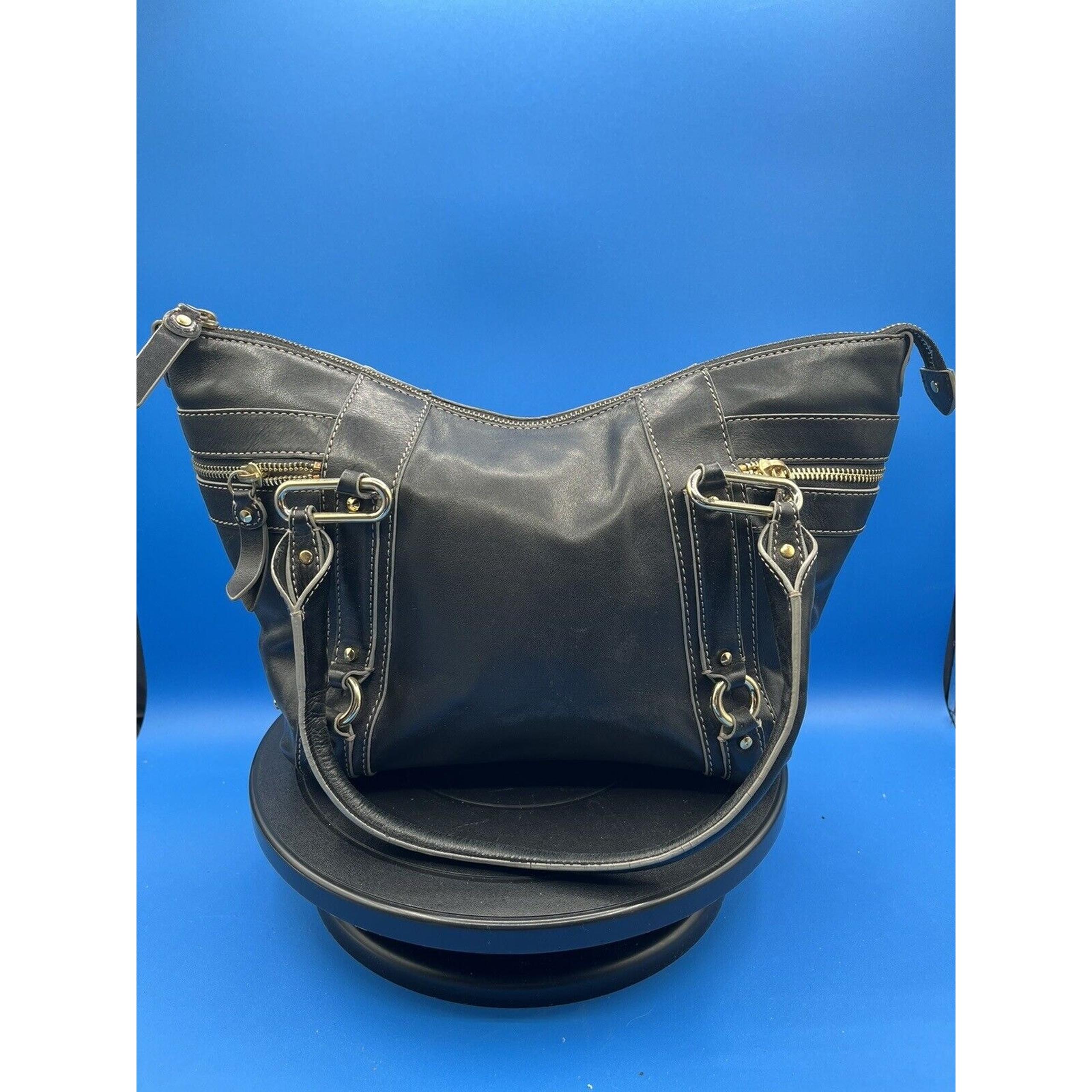 Cole Hann Leather Handbag Tote Black Gold Hardware