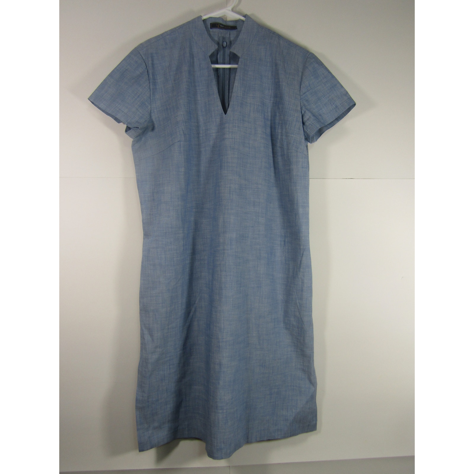 Yaly Couture Womens Dress Large Blue Linen Minimalist Neutral Whimsical