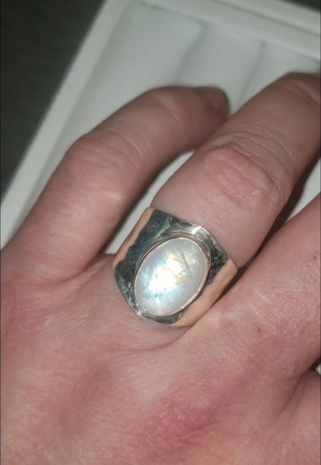 Rainbow Moonstone Crystal Stone Ring 925 Silver