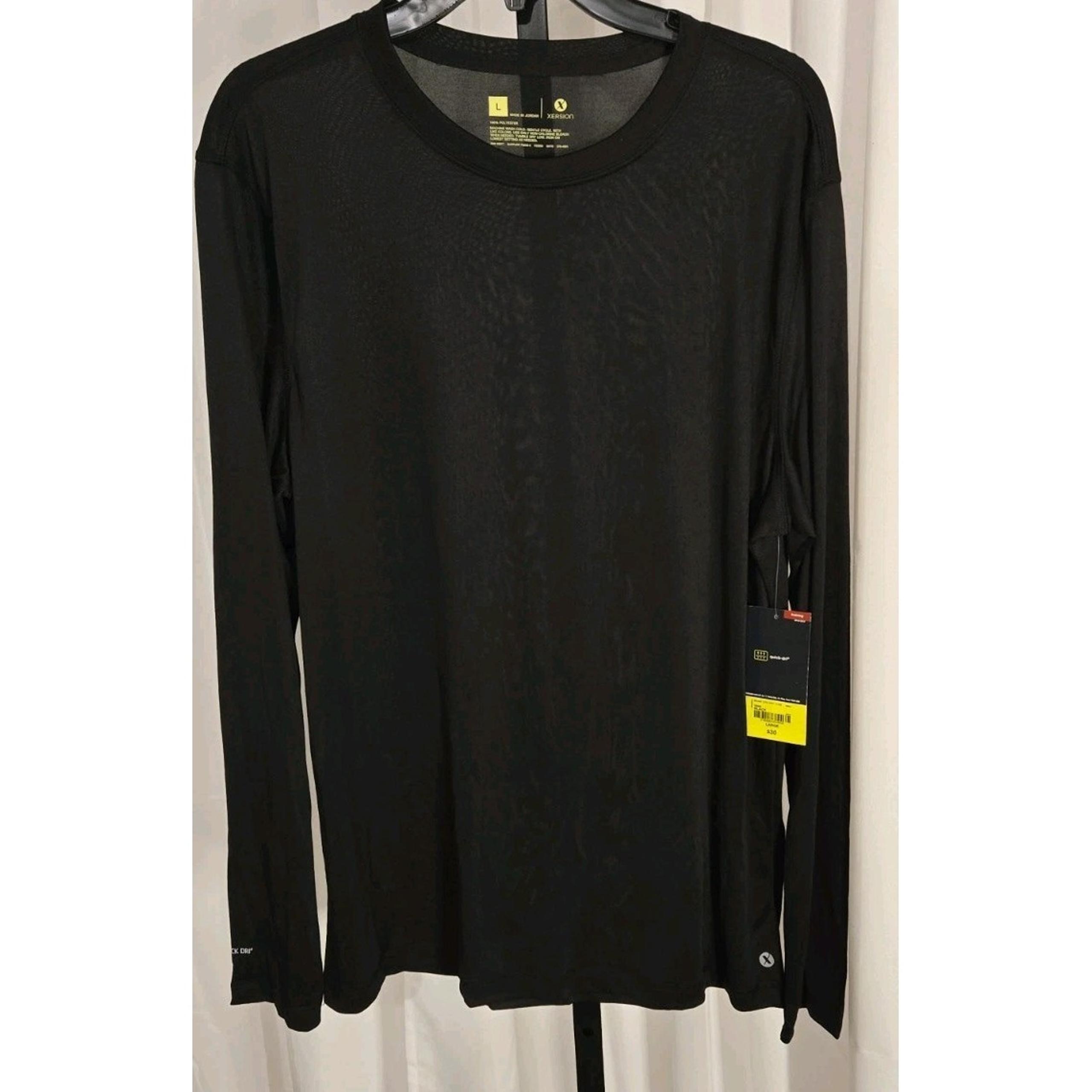 Men's Long Sleeve Crew Neck Black Tshirt Xersion Large