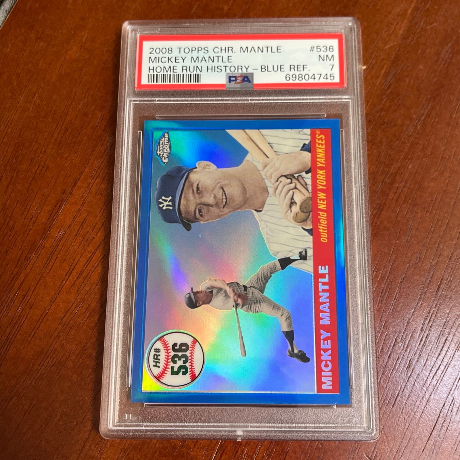 2008 Topps Chrome Mickey Mantle Home Run 536 Blue Refractor /200 PSA 7
