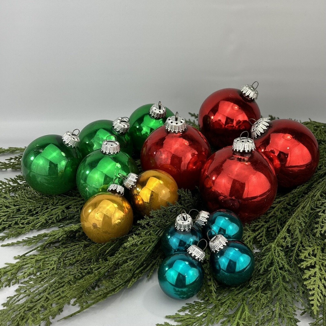 14 Vintage Mercury Glass Balls Christmas Ornaments West Germany Various Sizes