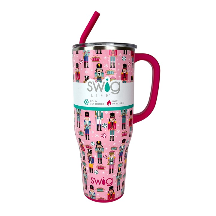 Swig Life 40oz Mega Pink Tumbler w/ Straw Nutcracker Christmas NEW