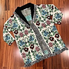 Aldomartins Multicolor Cardigan Duster Sweater Fringe Trim Open Front Sz M