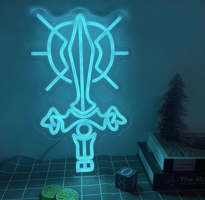 Legend of Zelda Shining Blue Master Sword LED Neon Light Game Room Gaming Gamer