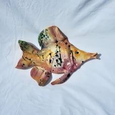 Vintage Handmade Ceramic Pottery Wall Plaque Fish Signed