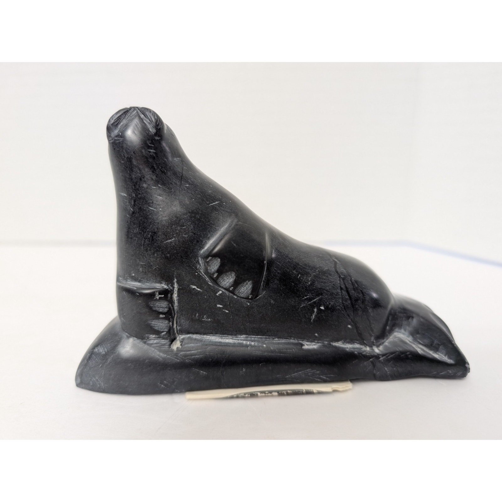 Authentic Inuit Soapstone Seal Sculpture by Annie Cookie – 1990
