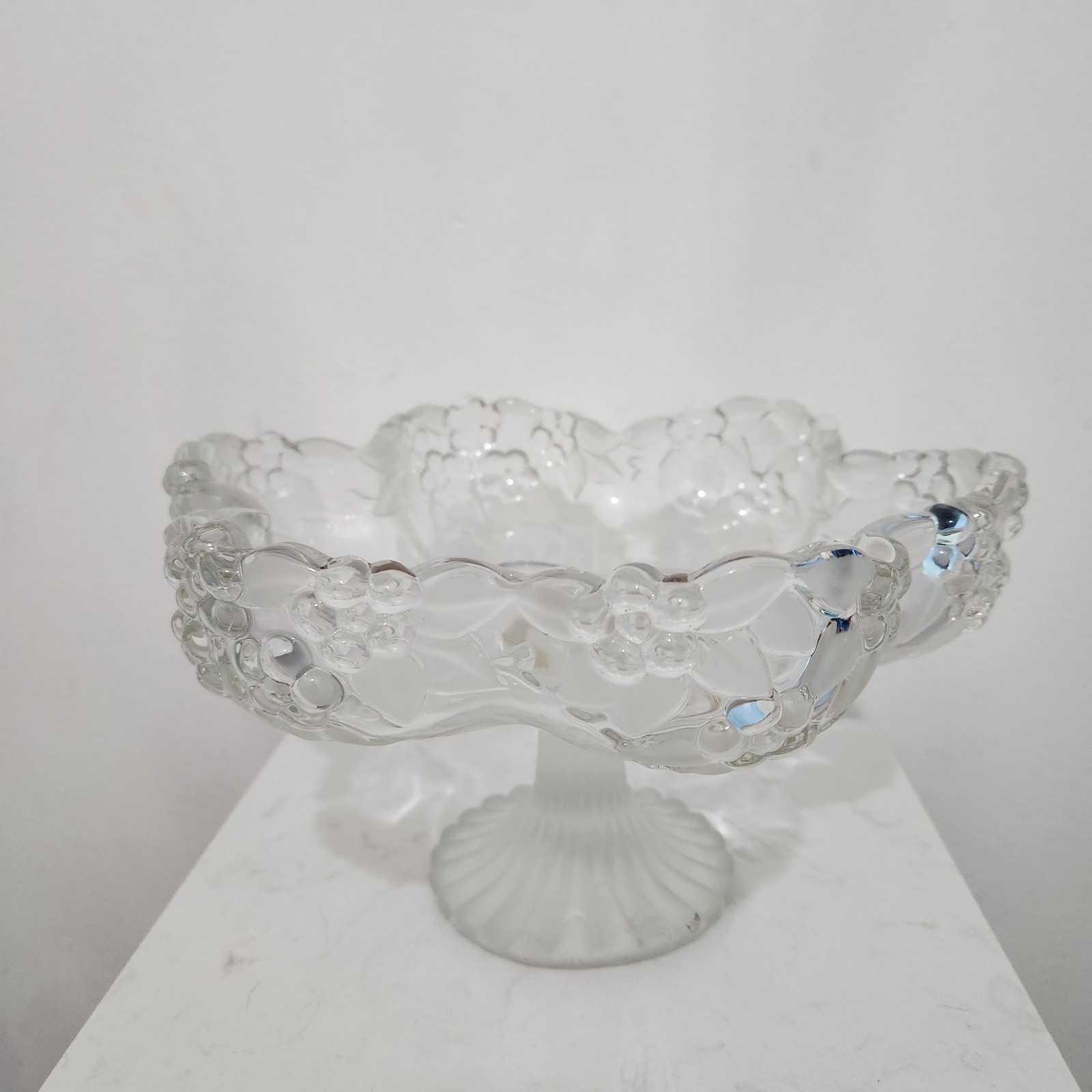 Vintage Glass Serving Dish with Grape Floral Design