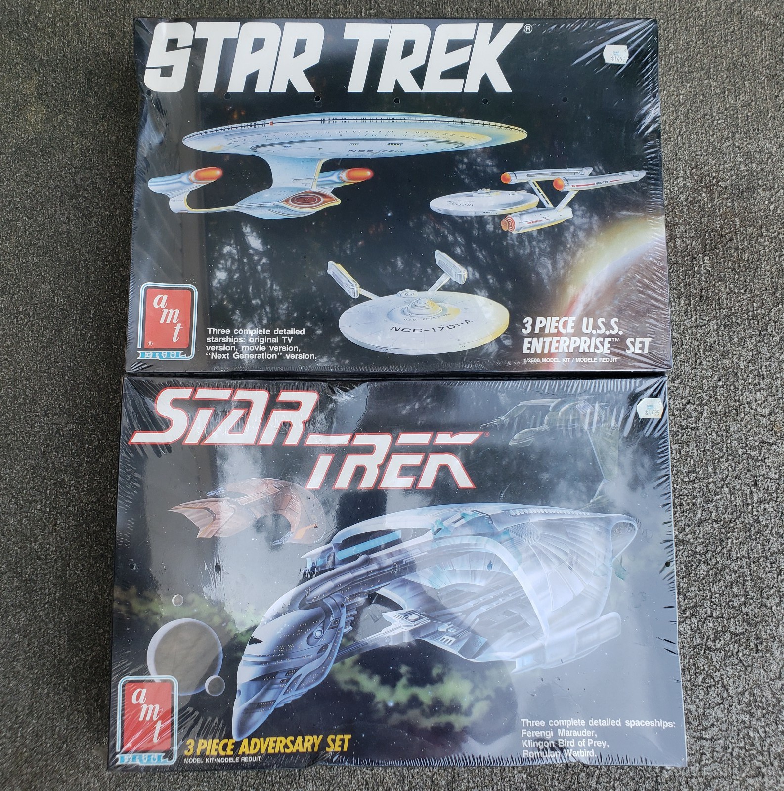 Vintage AMT/ERTL 1988 USS Enterprise 3pc & 1989 Adversary 3pc Model Kit Sets New