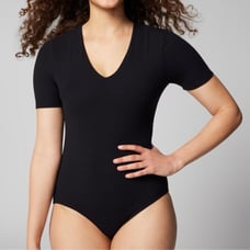 {Soma} Ribbed Short Sleeve V Neck Bodysuit in Black - Womens Small - NWT