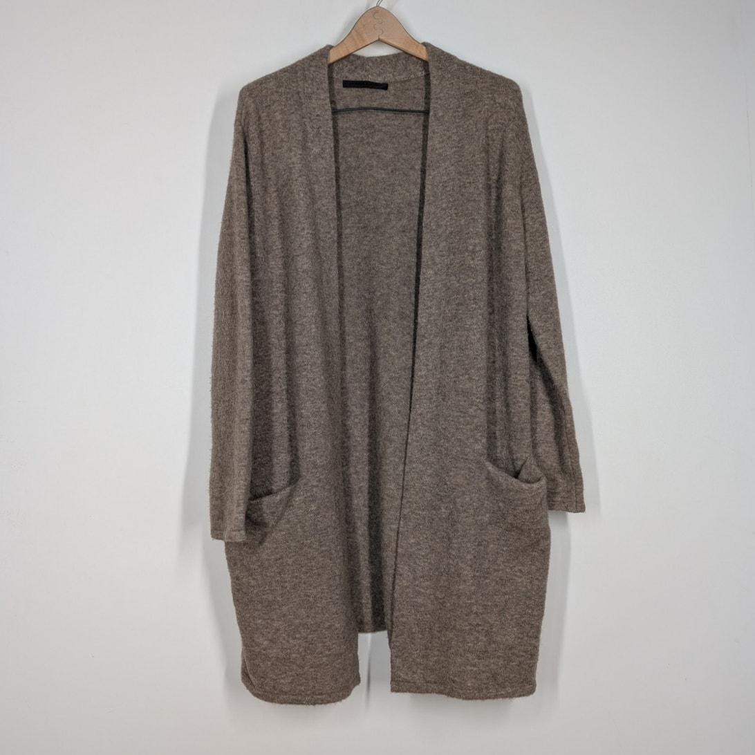 Jenni Kayne Open Front Sweater Coat Oatmeal Merino Wool Blend Size XS Oversized