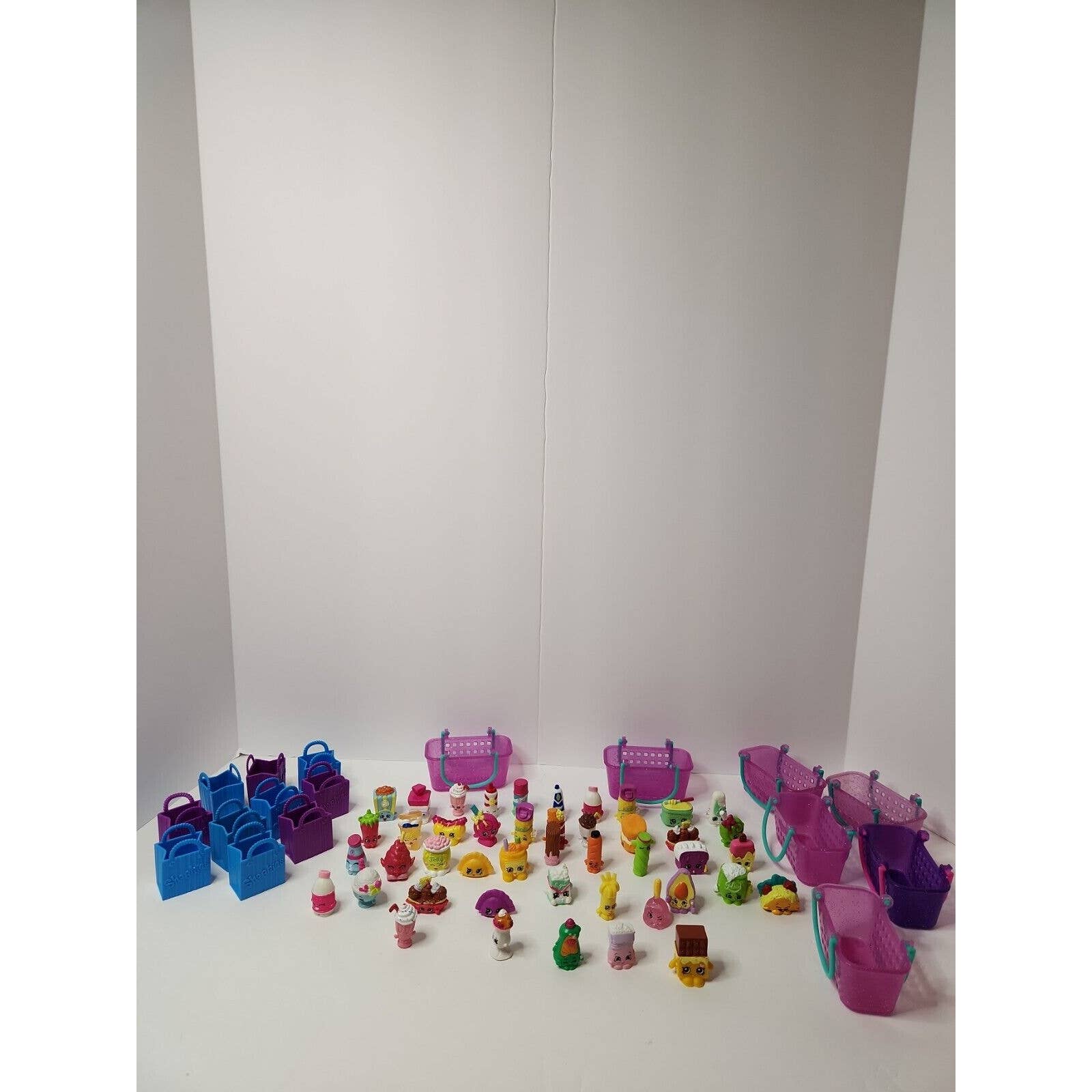 Huge Shopkins Food & Sweets Figurines with Shopping Bags lot of 62 pieces