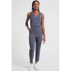 ATHLETA Brooklyn Jumpsuit Women 14 Textured Jacquard Leopard Medieval Violet A12