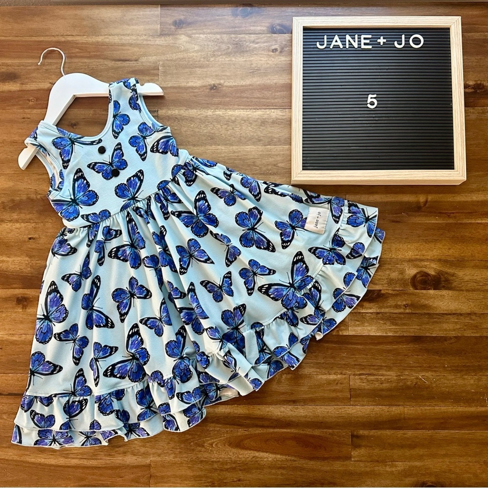 Jane & Jo Blue Monarch Butterfly House Dress Sleeveless Ruffle Cozy Loungewear 5