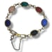Egyptian Revival Carved Glass Scarab Beetle Multi Color Gold Tone Link Bracelet