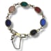 Egyptian Revival Carved Glass Scarab Beetle Multi Color Gold Tone Link Bracelet