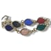 Egyptian Revival Carved Glass Scarab Beetle Multi Color Gold Tone Link Bracelet